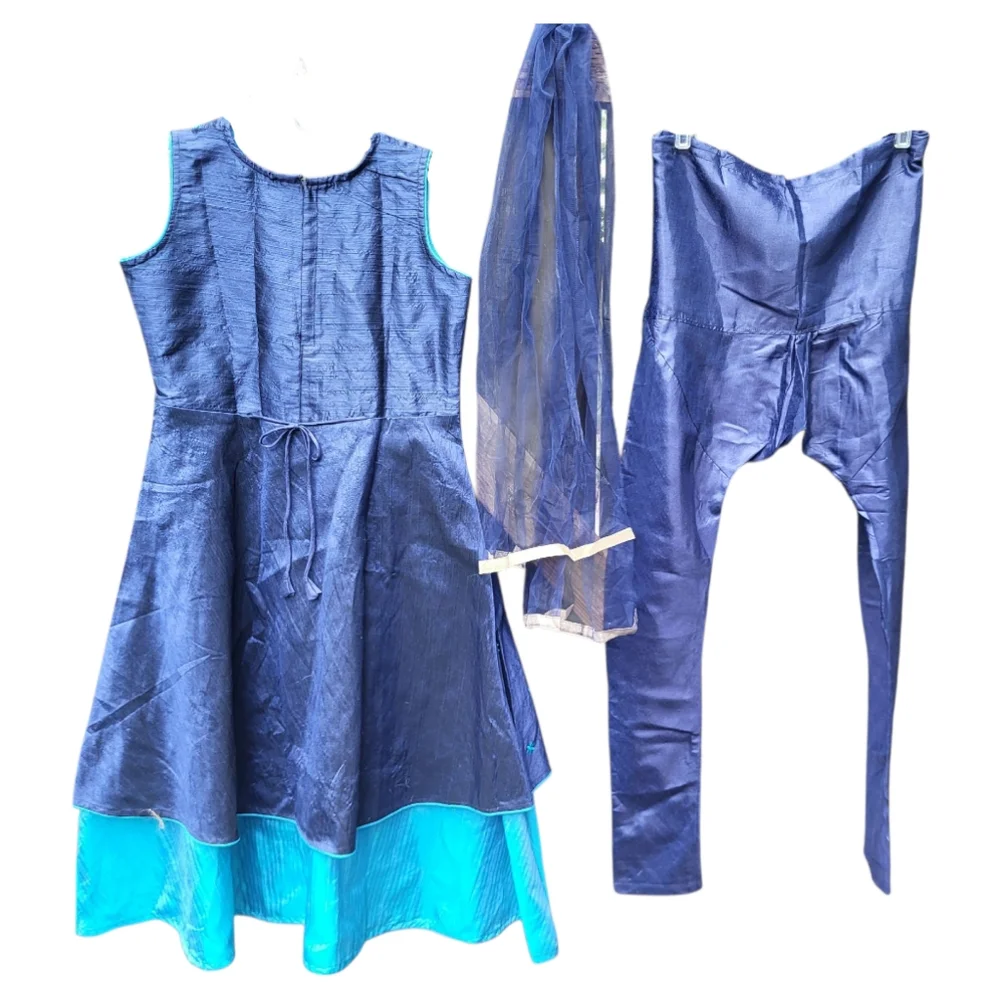 Elegant Dark Green Blue Ashwini Girls' Embroidery Salwar Suit - Size 34 (10-11)